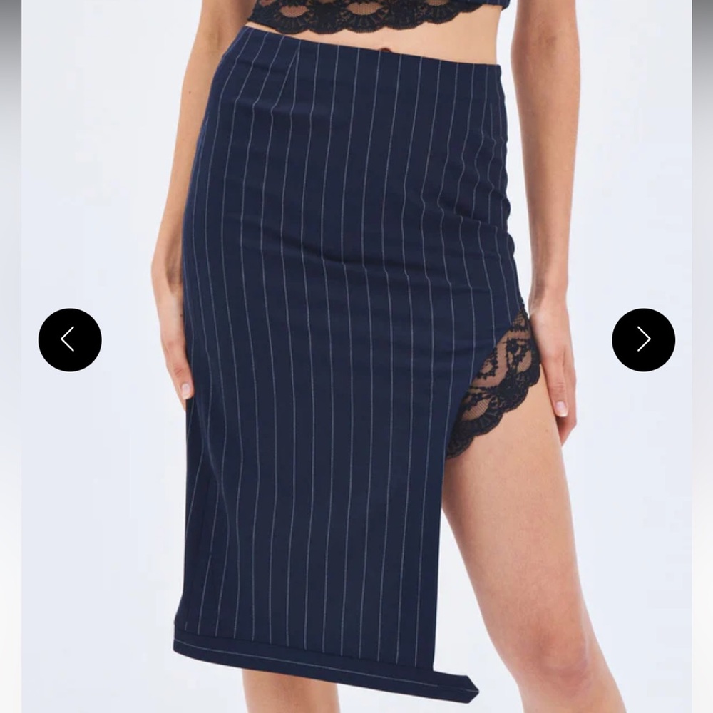 Monse Pinstripe Lace Trim Slit Skirt 6